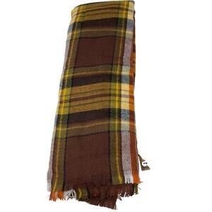 Look Blanket Scarf One Size Wool Blend Plaid Brown Yellow Square 80" NEW